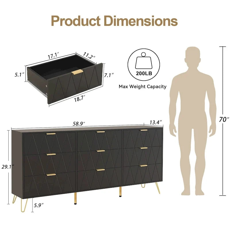 9 Drawers Chest Of Dresser Storage Tower Cabinet Bedroom Organizer