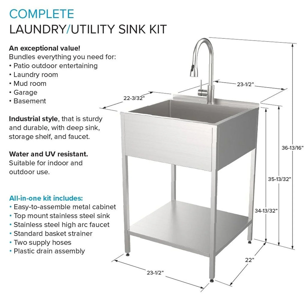 24-in W x 22-in D x 35-in H Stainless Steel Laundry Sink and Wash Stand
