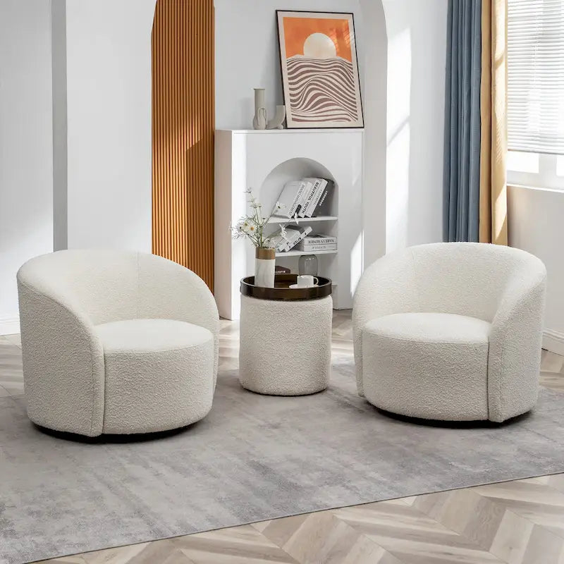 KINWELL 34 Wide Upholstered Swivel Accent Barrel Chair (Set of 2)