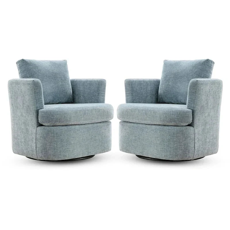 Modern Chenille Upholstered Swivel Accent Barrel Chair Set Modern Swivel Armchair for Living Room