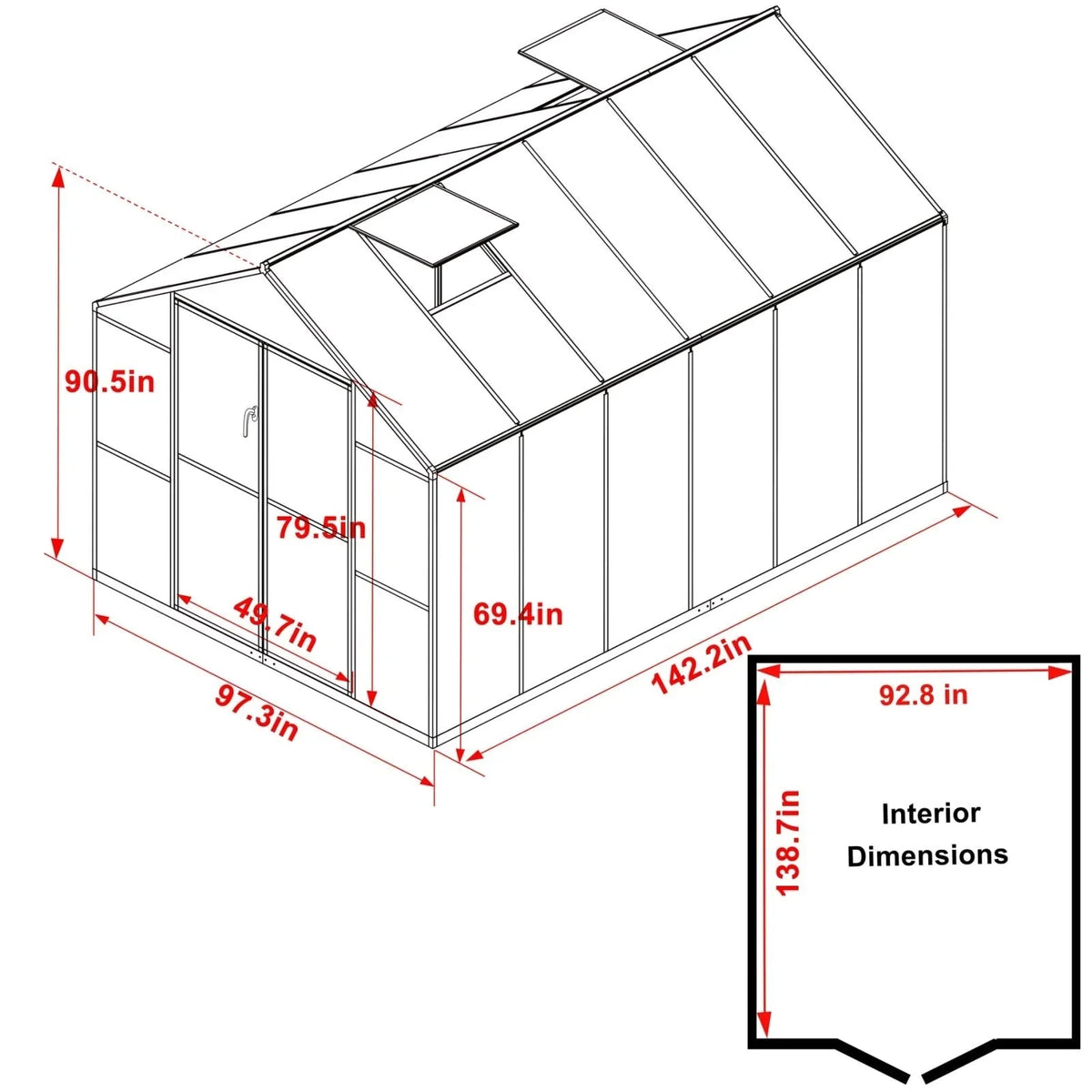 VEIKOUS Aluminum Walk-In Garden Greenhouse Kit with Adjustable Roof Vent and Lockable Door Grey
