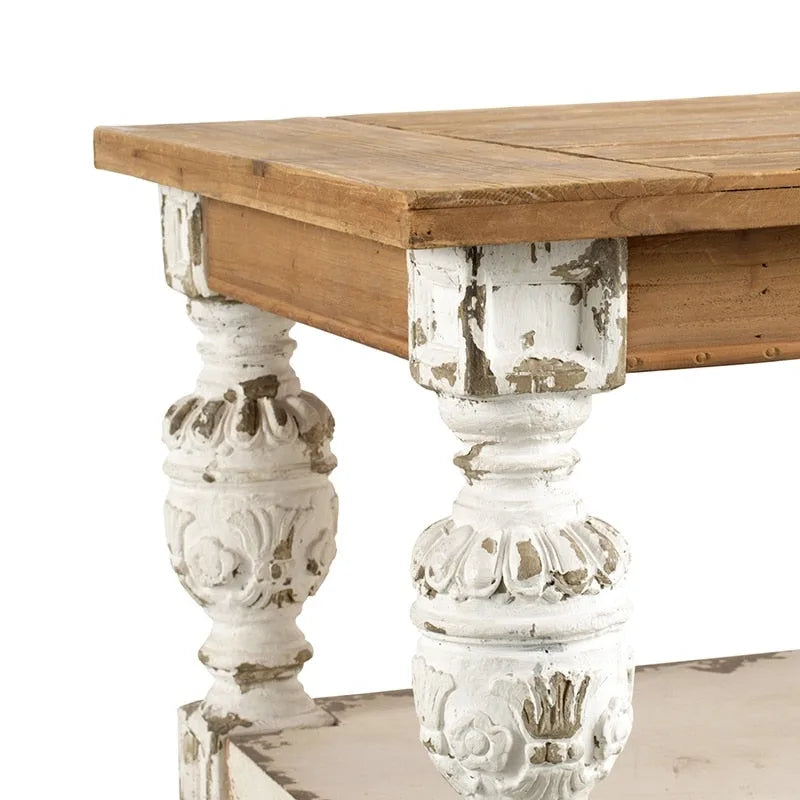 Rectangle Antique White Washed Wooden Coffee Table