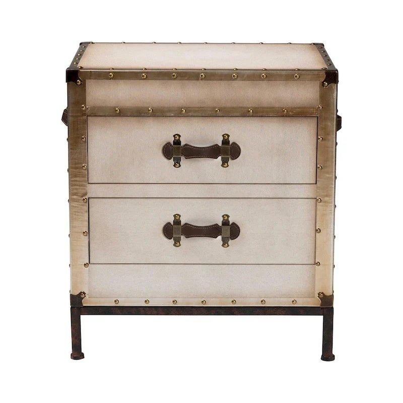 Table d'appoint/Malle de rangement en toile effet vieilli Laura