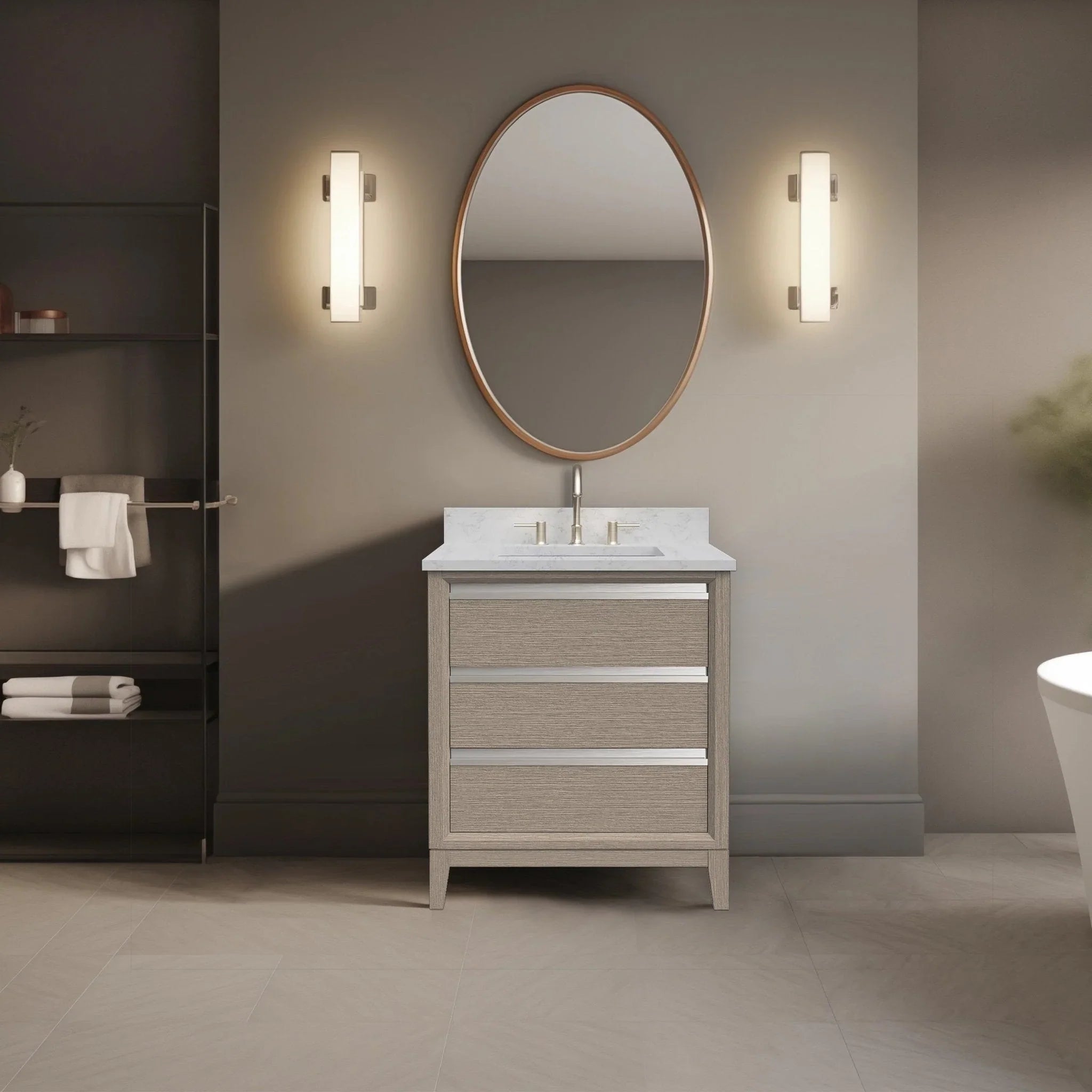 Vanity Art Bathroom Vanity with Ceramic Sink and Engineered Marble Top