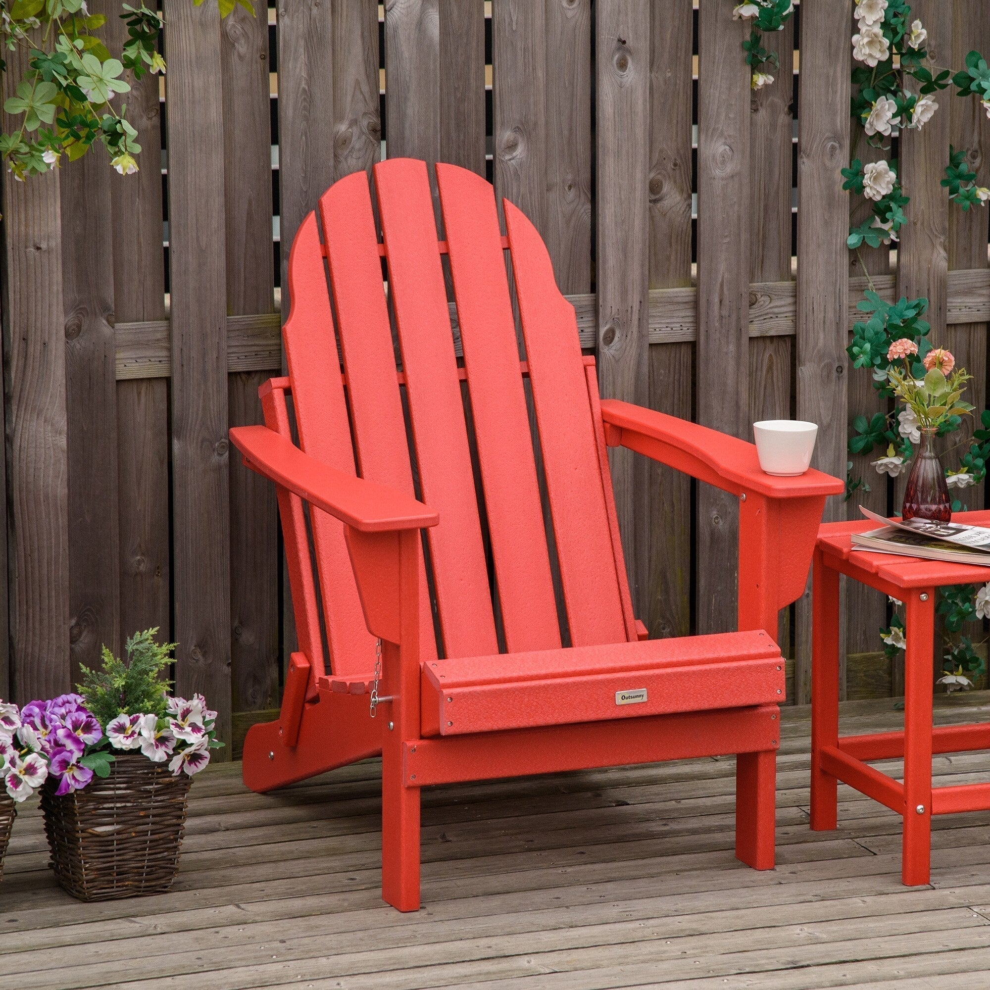 Folding Adirondack Chair, HDPE Outdoor All Weather Plastic Lounge Beach Chairs for Patio Deck and Lawn Furniture