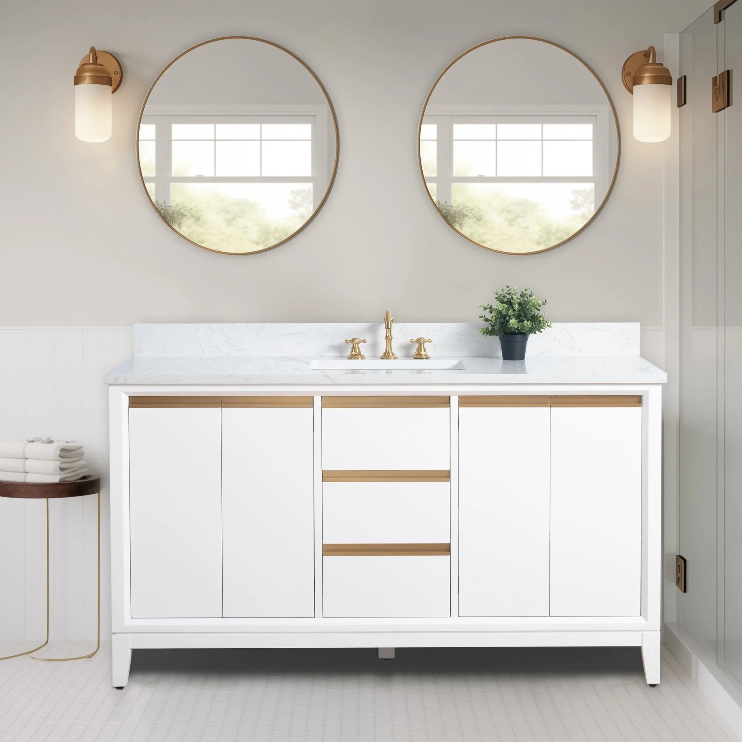 Vanity Art Bathroom Vanity with Ceramic Sink and Engineered Marble Top