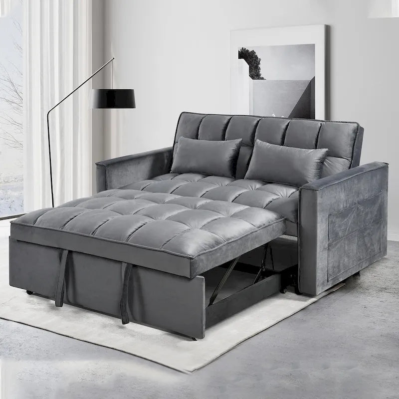 Modern Velvet Futon Loveseat with Reclining Backrest & Pockets, Seats 2 ââ‚?Dark Gray / Light Gray / Blue / Black