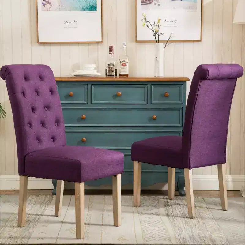 Sedie da pranzo Parsons imbottite in legno massello Roundhill Furniture Habit, viola, set da 2
