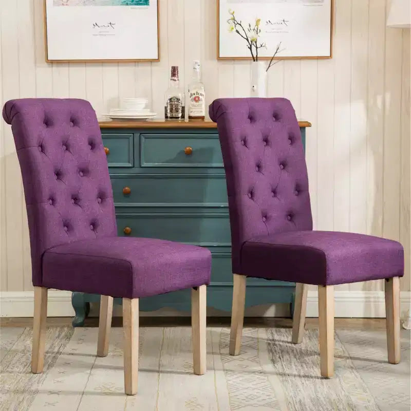 Sedie da pranzo Parsons imbottite in legno massello Roundhill Furniture Habit, viola, set da 2