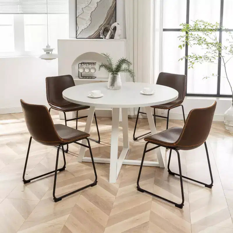 Roundhill Furniture Varna Set da pranzo rotondo, tavolo da pranzo a cavalletto con 4 sedie eleganti, 5 pezzi