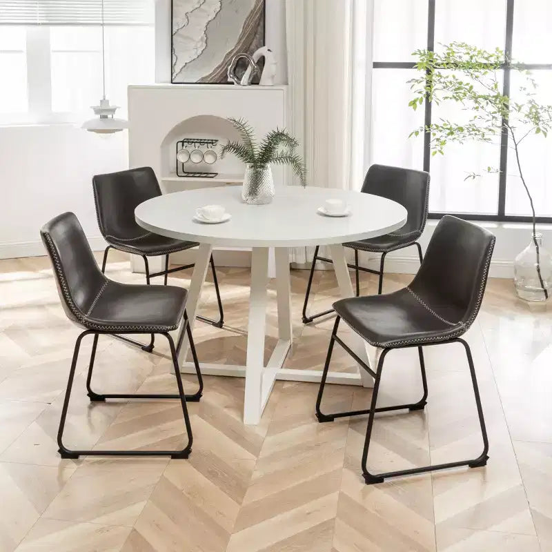 Roundhill Furniture Varna Set da pranzo rotondo, tavolo da pranzo a cavalletto con 4 sedie eleganti, 5 pezzi