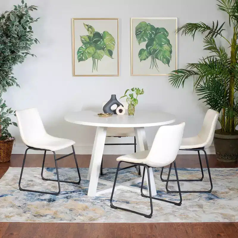 Roundhill Furniture Varna Set da pranzo rotondo, tavolo da pranzo a cavalletto con 4 sedie eleganti, 5 pezzi