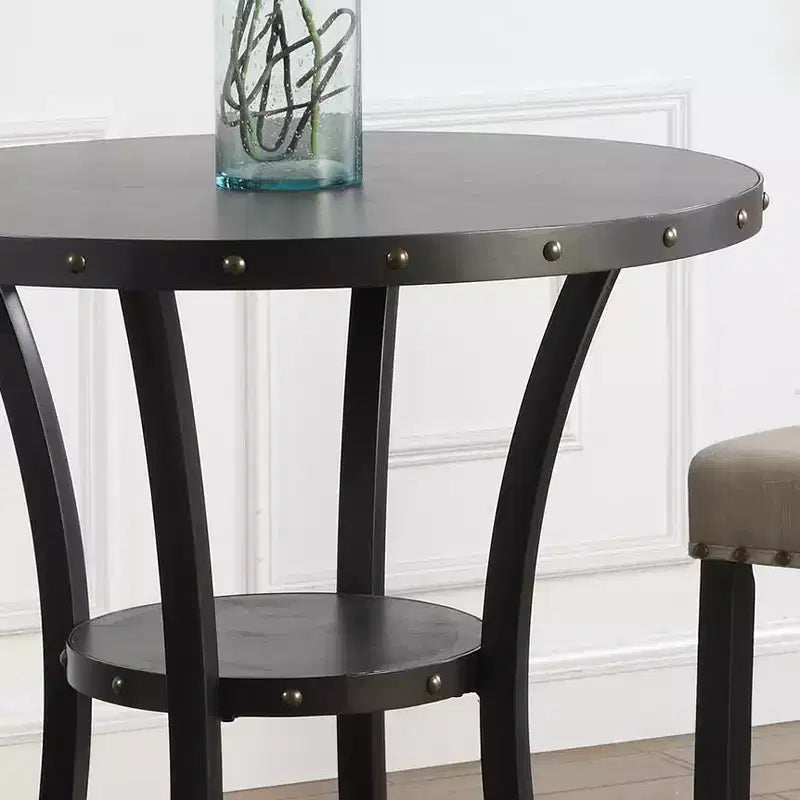 Tavolo da Bar Rotondo 36 Biony di Roundhill Furniture con Bordatura con Borchie, Espresso