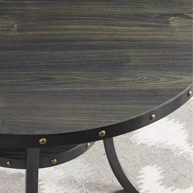 Tavolo da Bar Rotondo 36 Biony di Roundhill Furniture con Bordatura con Borchie, Espresso