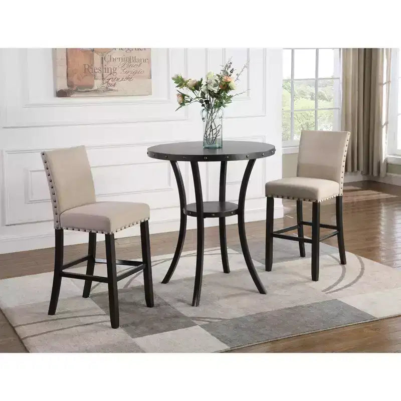 Tavolo da Bar Rotondo 36 Biony di Roundhill Furniture con Bordatura con Borchie, Espresso
