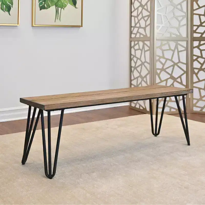 Set da pranzo Roundhill Furniture Arroyo, tavolo da pranzo Hairpin con 4 sedie con schienale a croce e panca, nero intenso, 6 pezzi