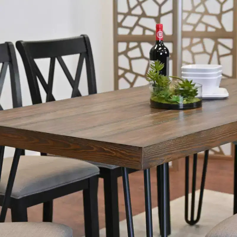 Set da pranzo Roundhill Furniture Arroyo, tavolo da pranzo Hairpin con 4 sedie con schienale a croce e panca, nero intenso, 6 pezzi