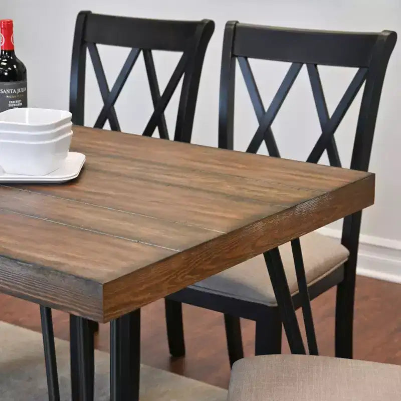 Set da pranzo Roundhill Furniture Arroyo, tavolo da pranzo Hairpin con 4 sedie con schienale a croce e panca, nero intenso, 6 pezzi