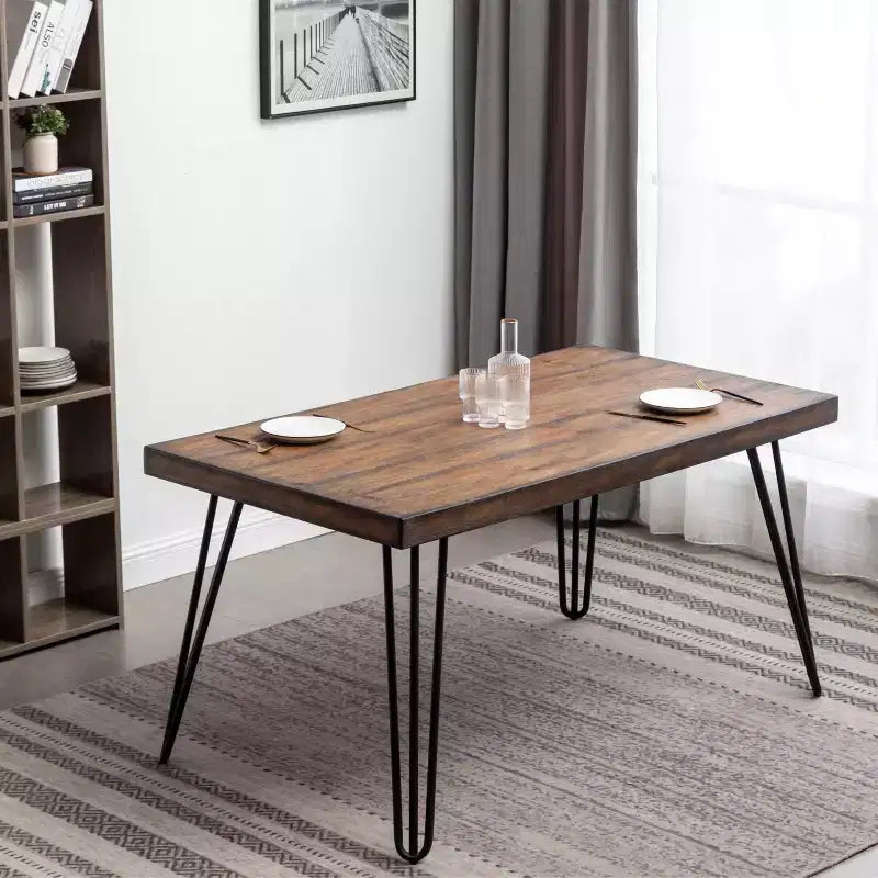 Set da pranzo Roundhill Furniture Arroyo, tavolo da pranzo Hairpin con 4 sedie con schienale a croce e panca, nero intenso, 6 pezzi