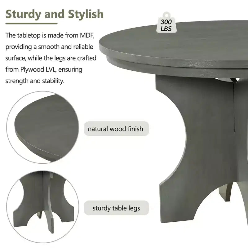 Whisen Set da pranzo rotondo Rustic Charm 5 pezzi con 3 sedie imbottite e panca curva per sala da pranzo, cucina