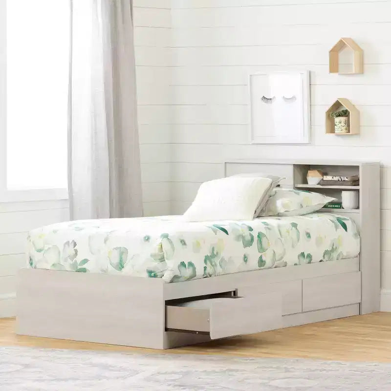 Testata per letto singolo per bambini in truciolato laminato HomeStock con contenitore