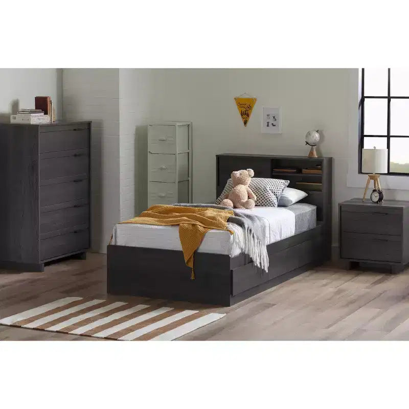 Testata per letto singolo per bambini in truciolato laminato HomeStock con contenitore
