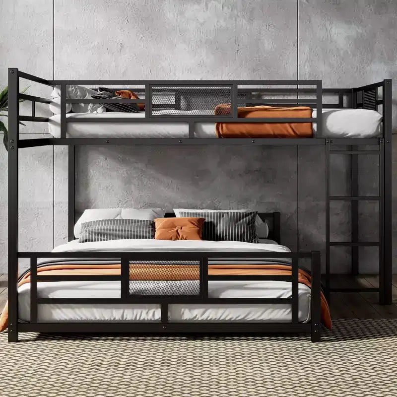 Letto a castello a L in metallo doppio su piazza con scala e ringhiera -ModernLuxe