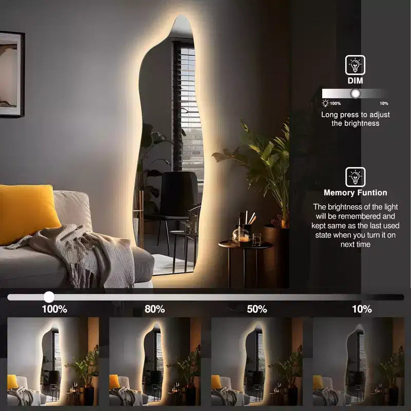 PexFix 61 cm L x 160 cm A Specchio Irregolare a Figura Intera Argento