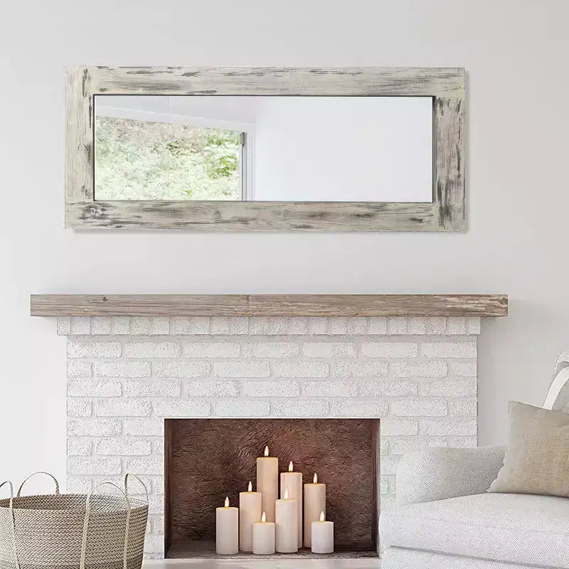 PexFix 24 pollici L x 58 pollici A Specchio a figura intera rettangolare da appoggio con cornice in legno massello stile Farmhouse, bianco anticato