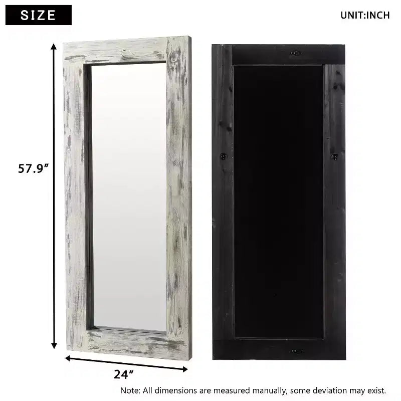 PexFix 24 pollici L x 58 pollici A Specchio a figura intera rettangolare da appoggio con cornice in legno massello stile Farmhouse, bianco anticato