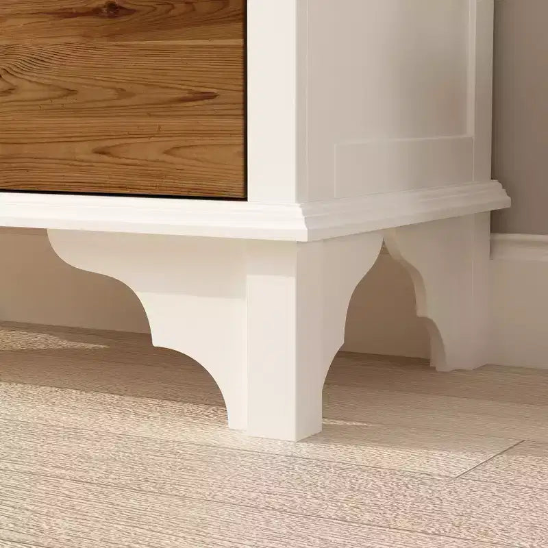 Famapy Armadietto Verticale Bianco con Ante in Vetro Curvo a Motivo Goffrato, Libreria, Vetrina, Dispensa, Mobiletto Laterale