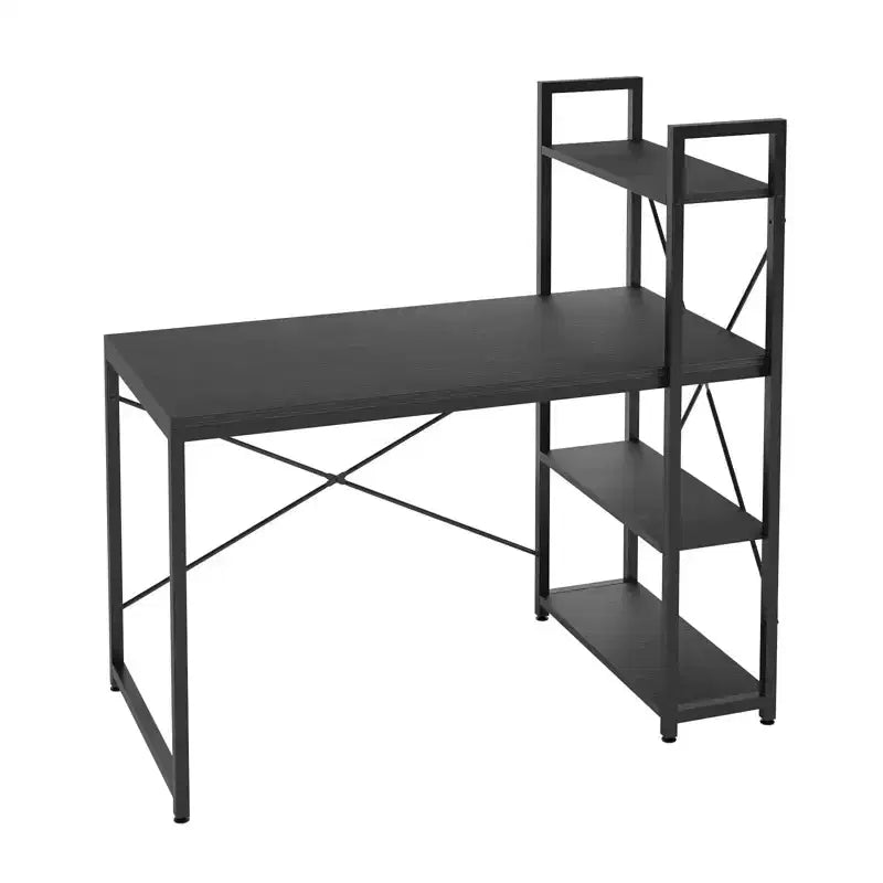 Scrivania per Computer Bestier 63'' con Ripiani portaoggetti e Gancio per Cuffie Quercia, Scrivania per Ufficio Domestico con 4 Ripiani & Piedini Regolabili & Libreria Reversibile