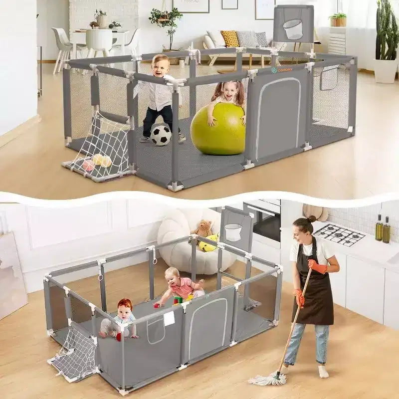 GOTGELIF 71x48 Box per Bambini a 4 Pannelli, Portatile, con Canestro da Basket