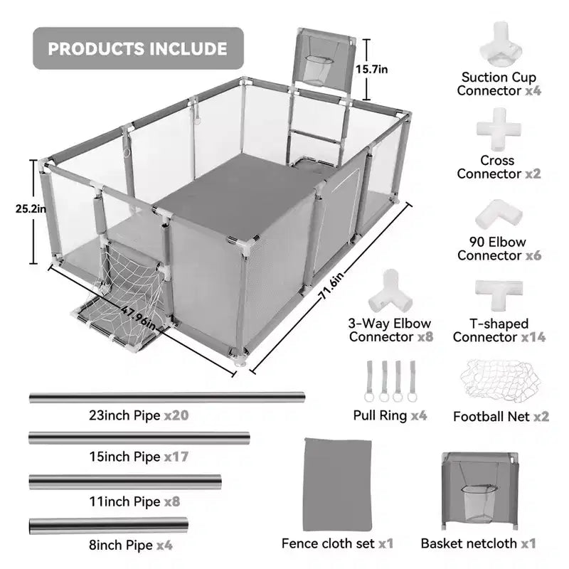 GOTGELIF 71x48 Box per Bambini a 4 Pannelli, Portatile, con Canestro da Basket