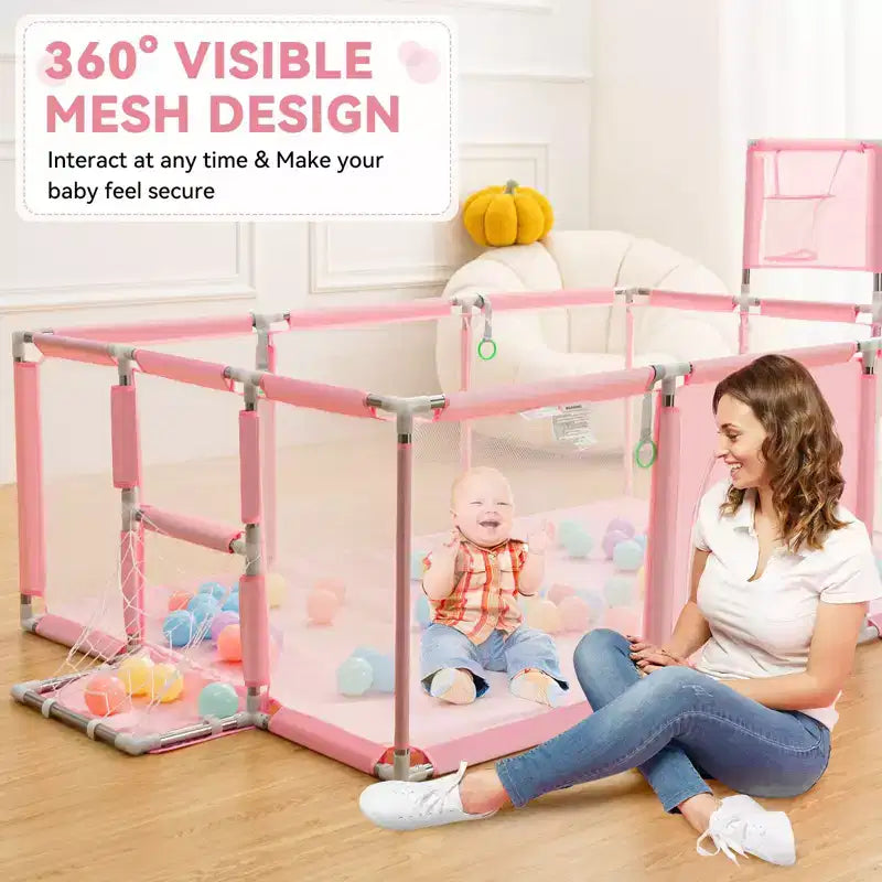 GOTGELIF 71x48 Box per Bambini a 4 Pannelli, Portatile, con Canestro da Basket
