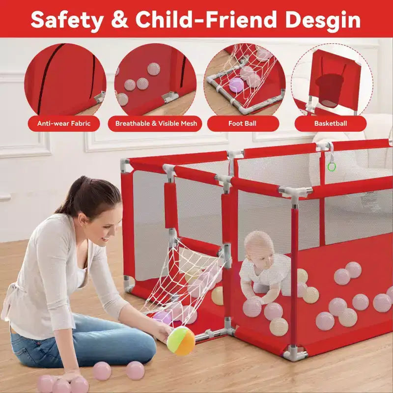 GOTGELIF 71x48 Box per Bambini a 4 Pannelli, Portatile, con Canestro da Basket