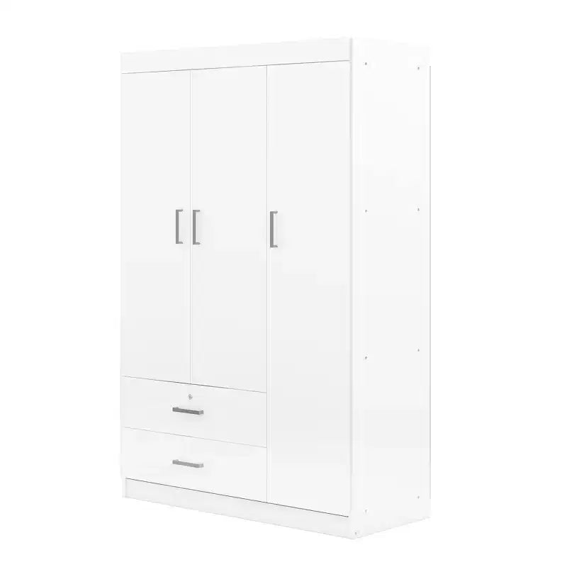 Guardaroba/Armadio a 3 ante Whisen Wood con asta appendiabiti, 2 cassetti e ripiani portaoggetti