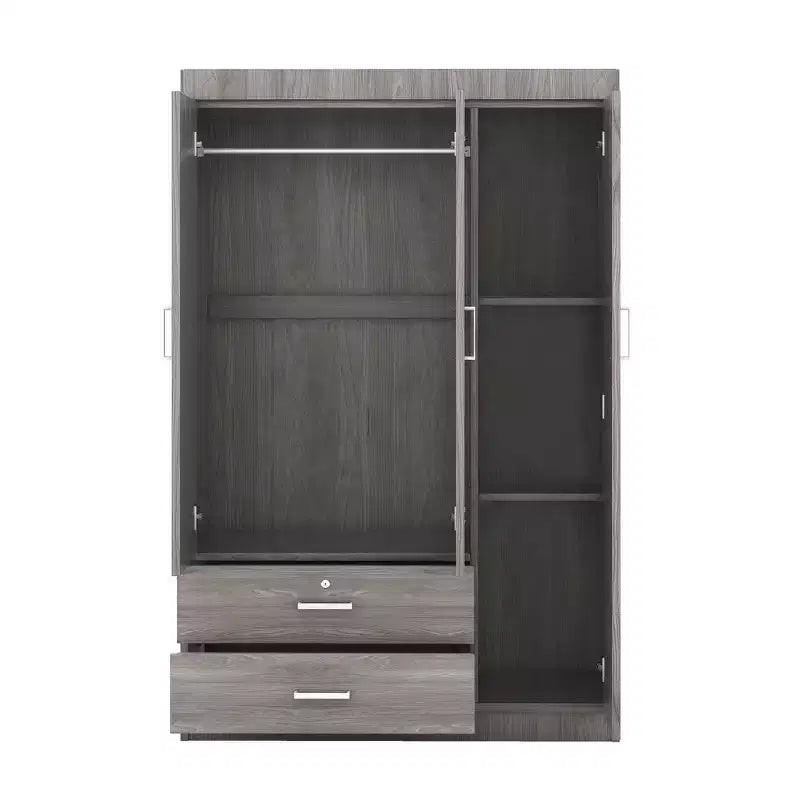 Guardaroba/Armadio a 3 ante Whisen Wood con asta appendiabiti, 2 cassetti e ripiani portaoggetti