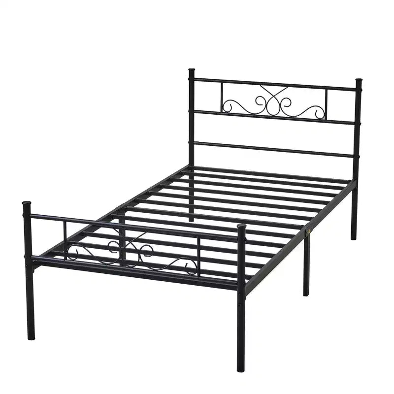 VECELO Telaio Letto Matrimoniale/Una Piazza e Mezza/Matrimoniale Standard/King Size con Testiera e Pediera, Piattaforma Letto in Metallo, Nero