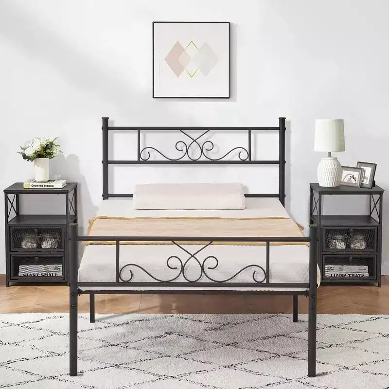 VECELO Telaio Letto Matrimoniale/Una Piazza e Mezza/Matrimoniale Standard/King Size con Testiera e Pediera, Piattaforma Letto in Metallo, Nero