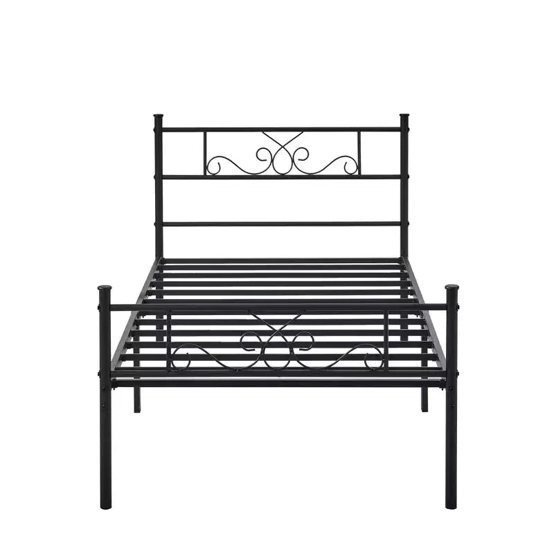 VECELO Telaio Letto Matrimoniale/Una Piazza e Mezza/Matrimoniale Standard/King Size con Testiera e Pediera, Piattaforma Letto in Metallo, Nero