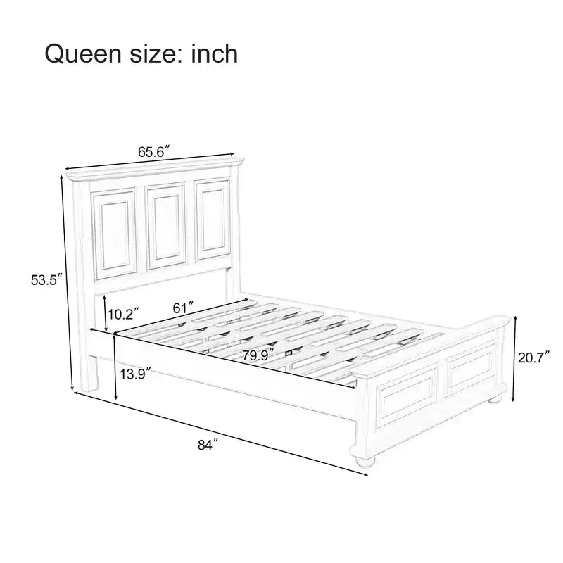 Letto a piattaforma Queen/King Size con testiera alta, struttura del letto in legno di pino vintage, stile tradizionale - ModernLuxe