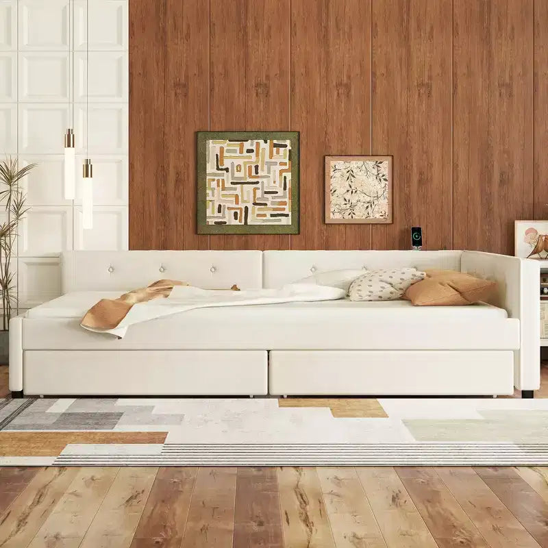 Whisen Letto Imbottito Queen Size con Piattaforma e Porte USB dal Design Elegante