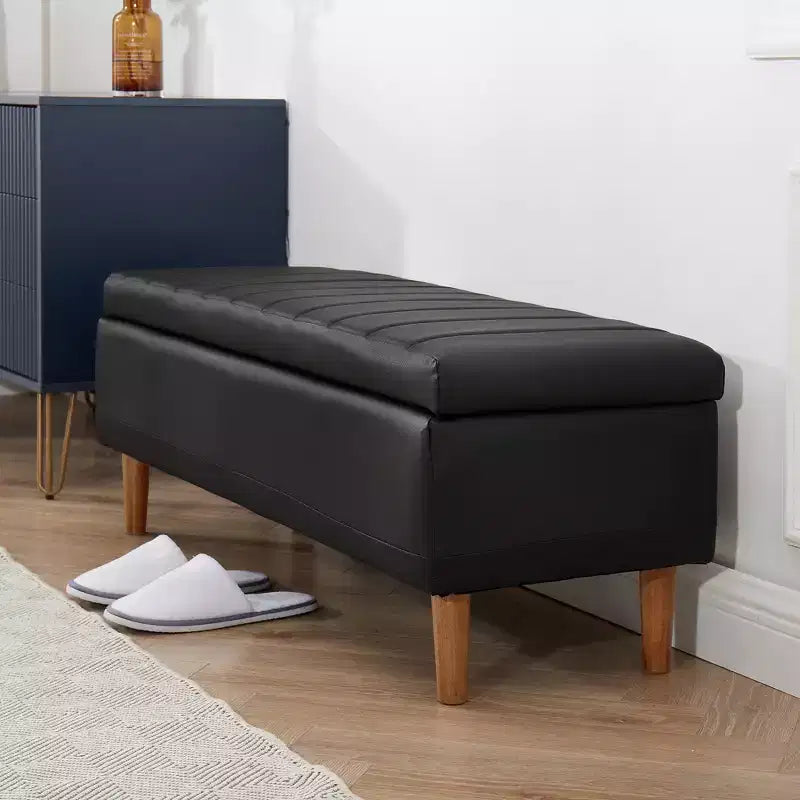 Panca contenitore moderna VECELO in morbida pelle PU, pouf da 44 pollici con 6,1 pollici di spazio profondo per soggiorno o camera da letto, facile da pulire, nera