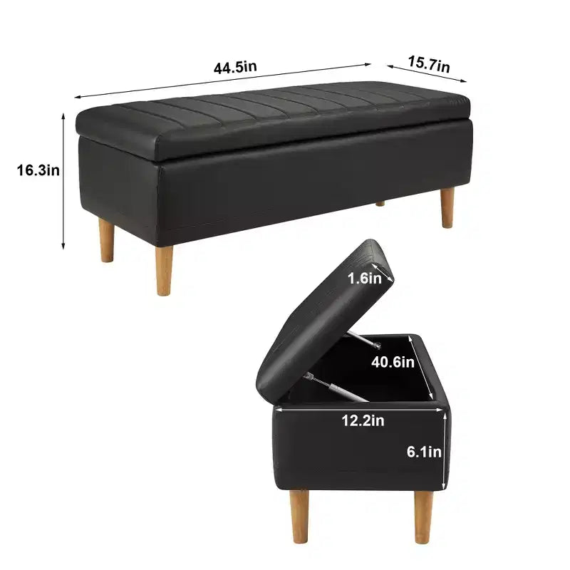 Panca contenitore moderna VECELO in morbida pelle PU, pouf da 44 pollici con 6,1 pollici di spazio profondo per soggiorno o camera da letto, facile da pulire, nera
