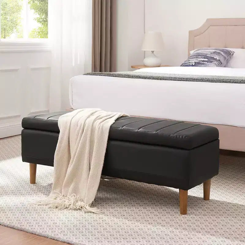 Panca contenitore moderna VECELO in morbida pelle PU, pouf da 44 pollici con 6,1 pollici di spazio profondo per soggiorno o camera da letto, facile da pulire, nera