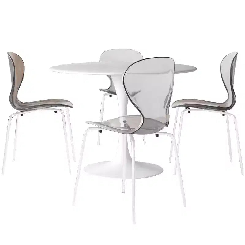 LeisureMod Bristol Set Sala da Pranzo 5 Pezzi Tavolo Rotondo, 4 Sedie da Pranzo in Plastica Gambe Bianche