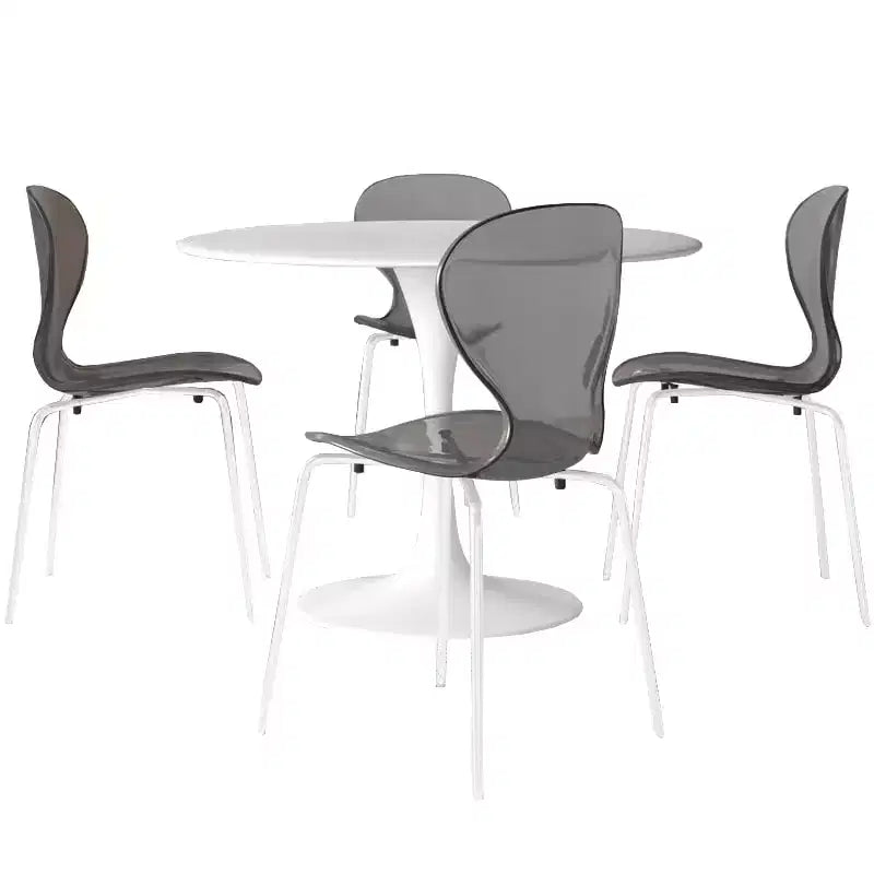 LeisureMod Bristol Set Sala da Pranzo 5 Pezzi Tavolo Rotondo, 4 Sedie da Pranzo in Plastica Gambe Bianche