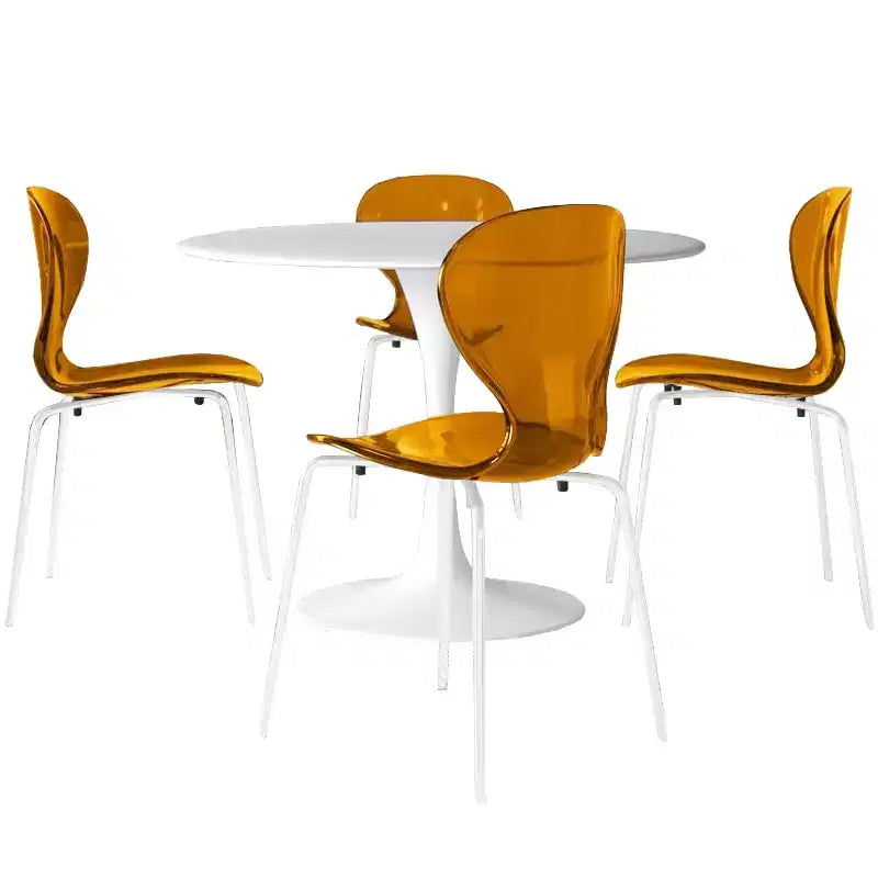 LeisureMod Bristol Set Sala da Pranzo 5 Pezzi Tavolo Rotondo, 4 Sedie da Pranzo in Plastica Gambe Bianche