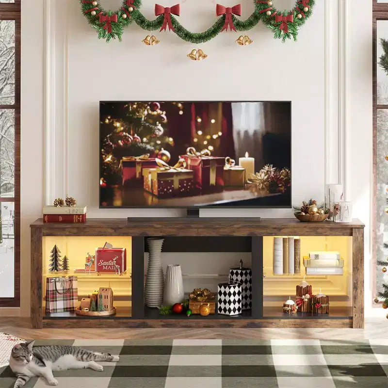 Mobile TV Bestier 71, mobile porta TV moderno per televisori fino a 75 pollici con luce LED, tavolo consolle TV con ripiani portaoggetti per soggiorno